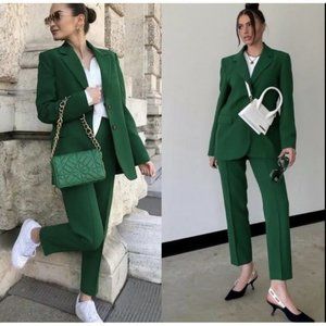 ZARA FITTED TAILORED APPLE GREEN BLAZER